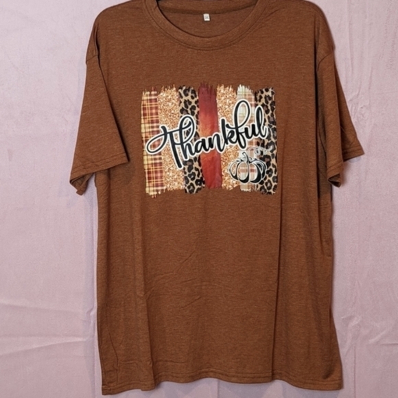 Orange Thankful Thanksgiving Short Sleeve Crew Neck Graphic Tee size 2X - Picture 1 of 6